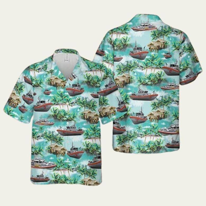 Us Coast Guard Response Boat Floral Hawaiian Shirt