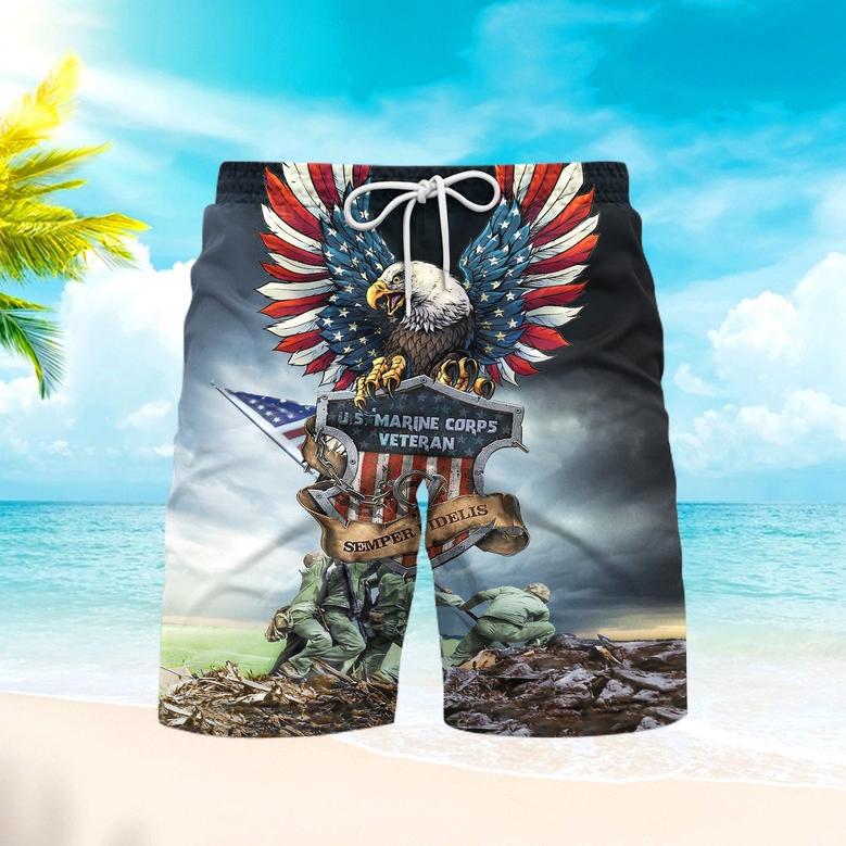 USMC Semper Fidelis War American Flag Beach Shorts For Men