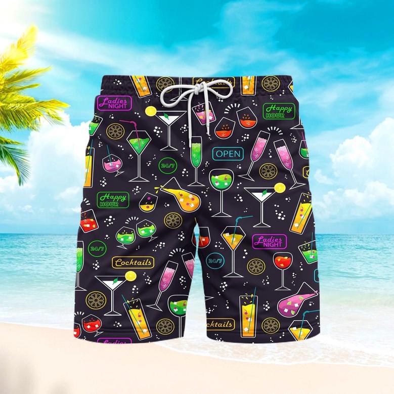 Vibrant Neon Cocktails Party Beach Shorts For Men