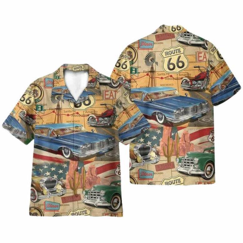 Vintage Cars Route 66 Hawaiian Shirt