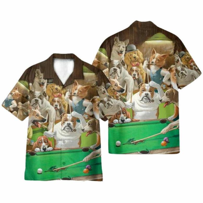 Vintage Dogs Playing Billiard Pool Hawaiian Shirt