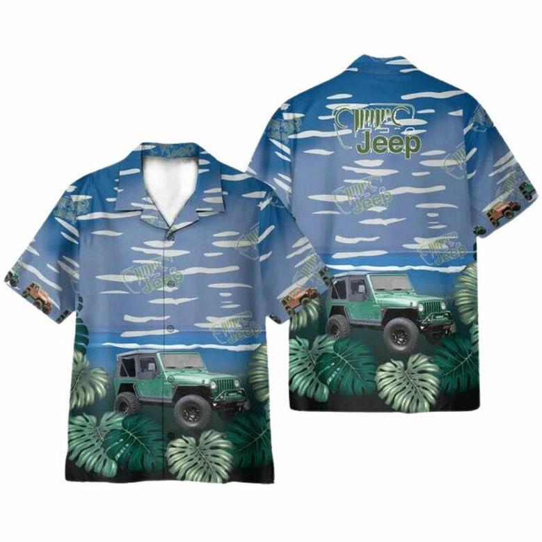 Vintage Jeep Car On The Beach Tropical Summer Hawaiian Shirt