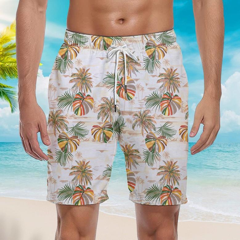 Vintage Palm Leaves Island Beach Shorts For Men