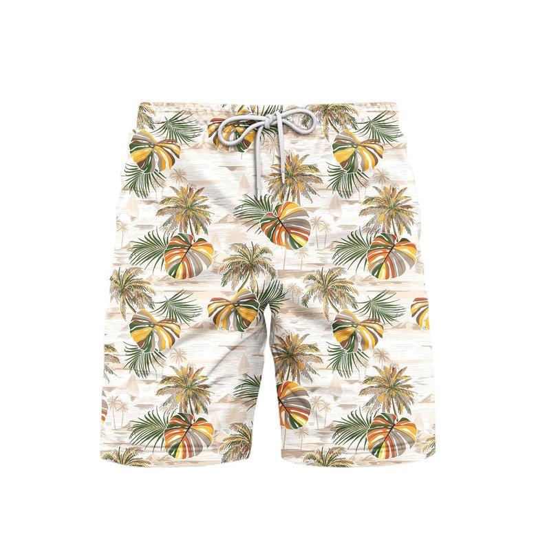 Vintage Palm Leaves Island Beach Shorts For Men