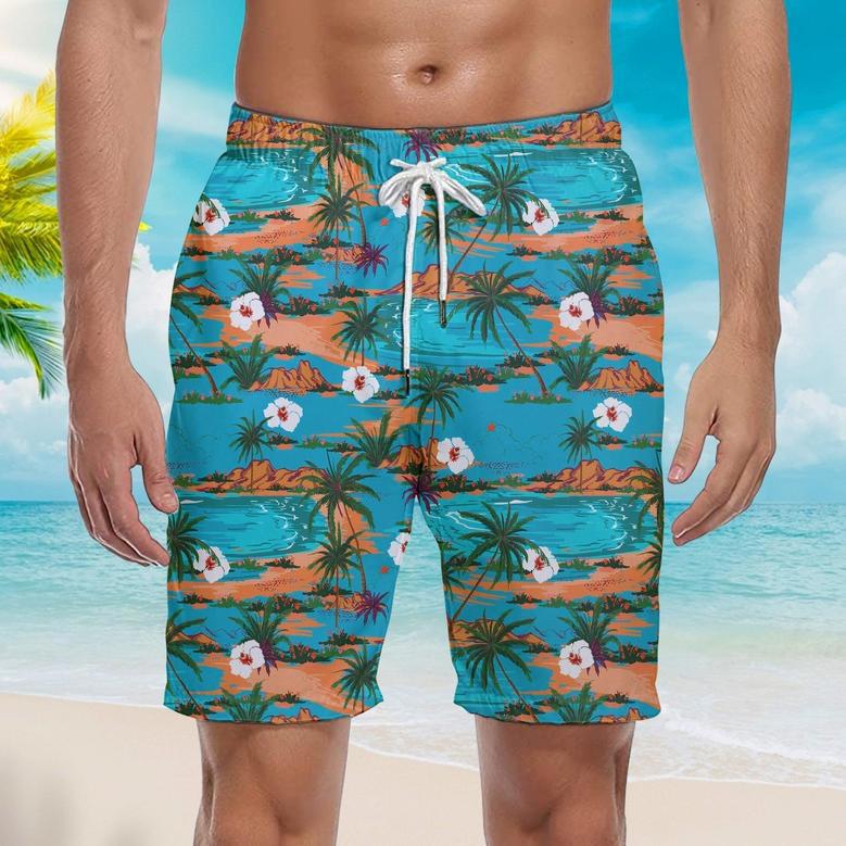 Vintage Summer Hawaii Palm Tree Island Beach Shorts For Men