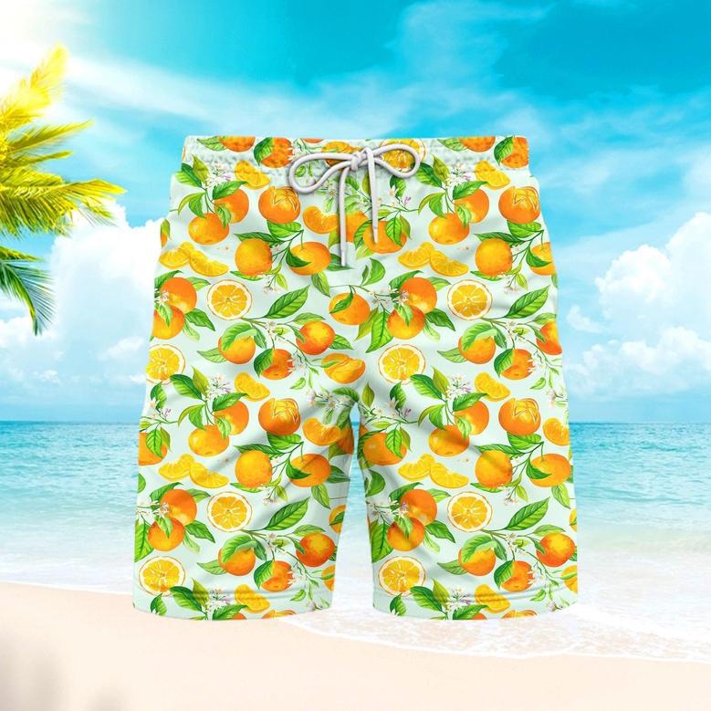 Watercolor Orange Fruit Pattern Beach Shorts For Men