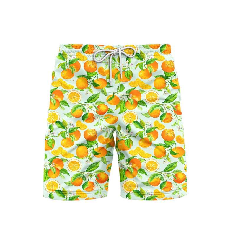 Watercolor Orange Fruit Pattern Beach Shorts For Men