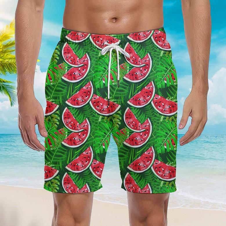 Watermelon With Tropical Leaves Beach Shorts For Men