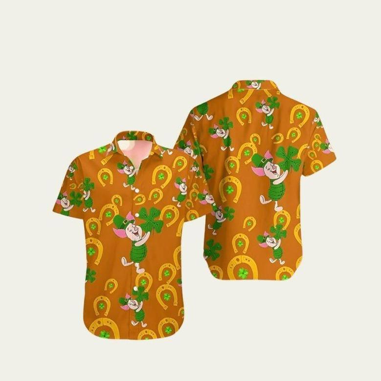 Winnie The Pooh Piglet Shamrock Outfit Men Horseshoe Hawaiian Shirt