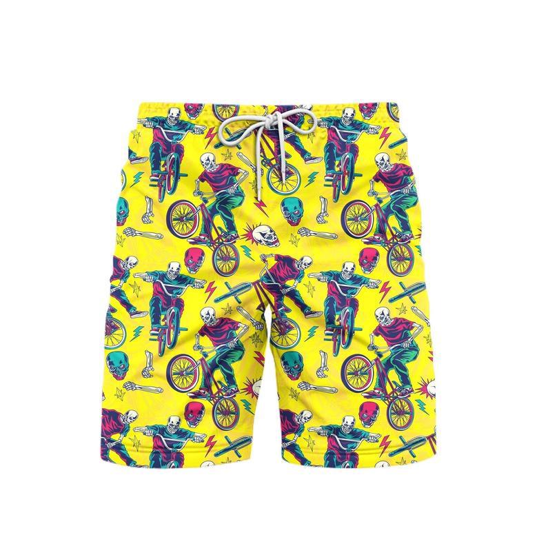 Yellow Skull Riding Bike Beach Shorts For Men