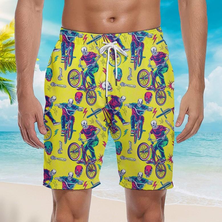 Yellow Skull Riding Bike Beach Shorts For Men