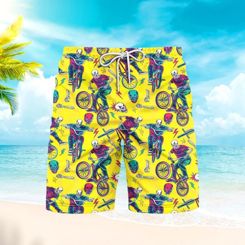 Yellow Skull Riding Bike Beach Shorts For Men