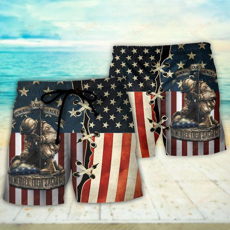 America Honoring Our Heroes Remember Their Sacrifice Beach Short