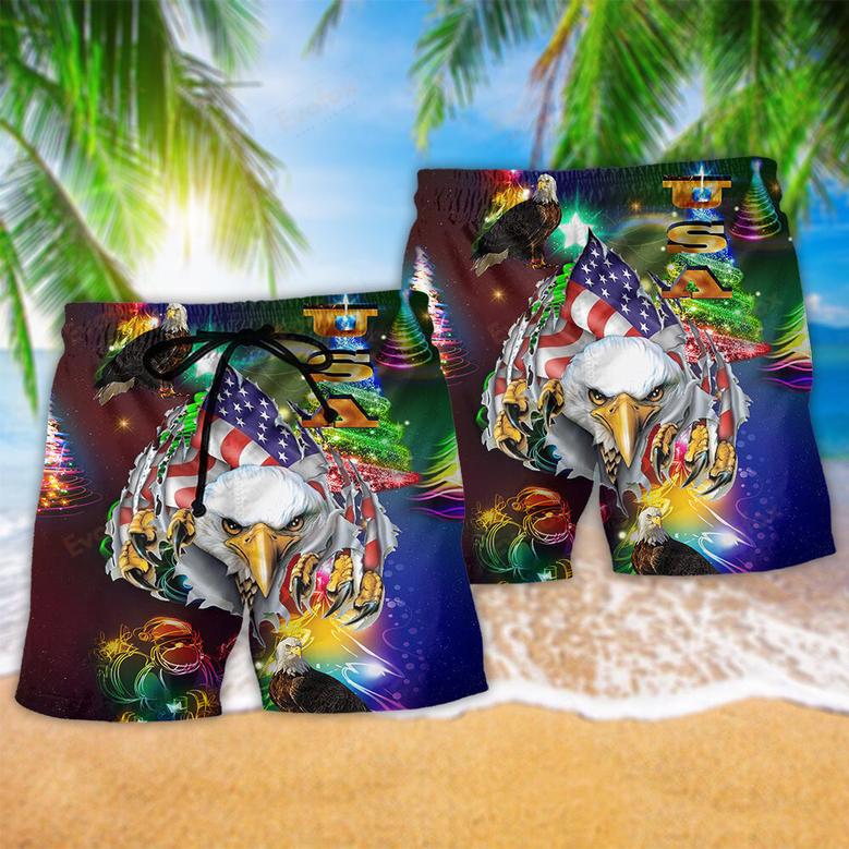 America Love Eagle Merry Christmas Beach Short