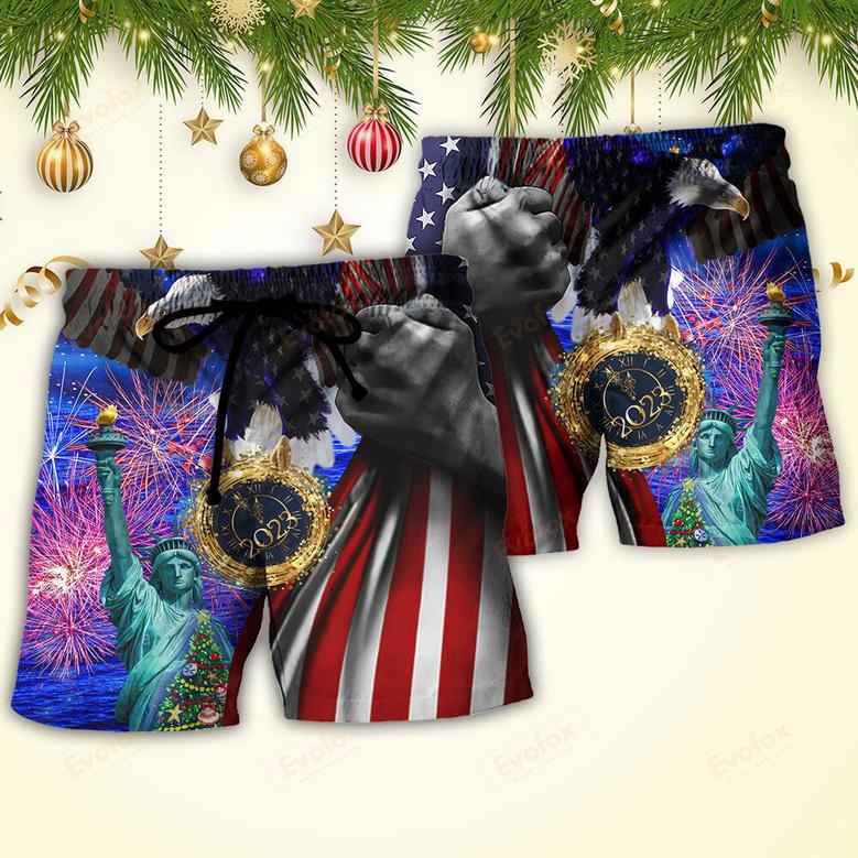 America New Year New America Merry Christmas 2023 Beach Short