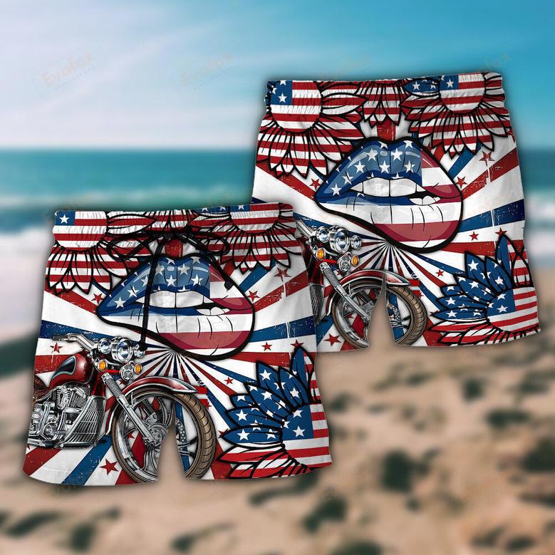 America Patriotic Motocycle Sexy Lips Beach Short