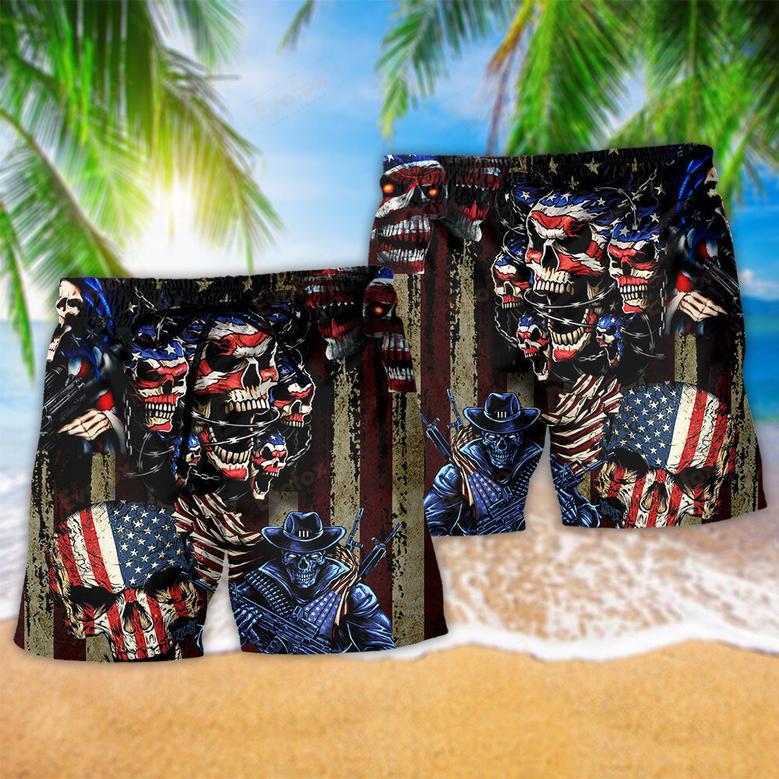 America Skull Angry Sunning Beach Short