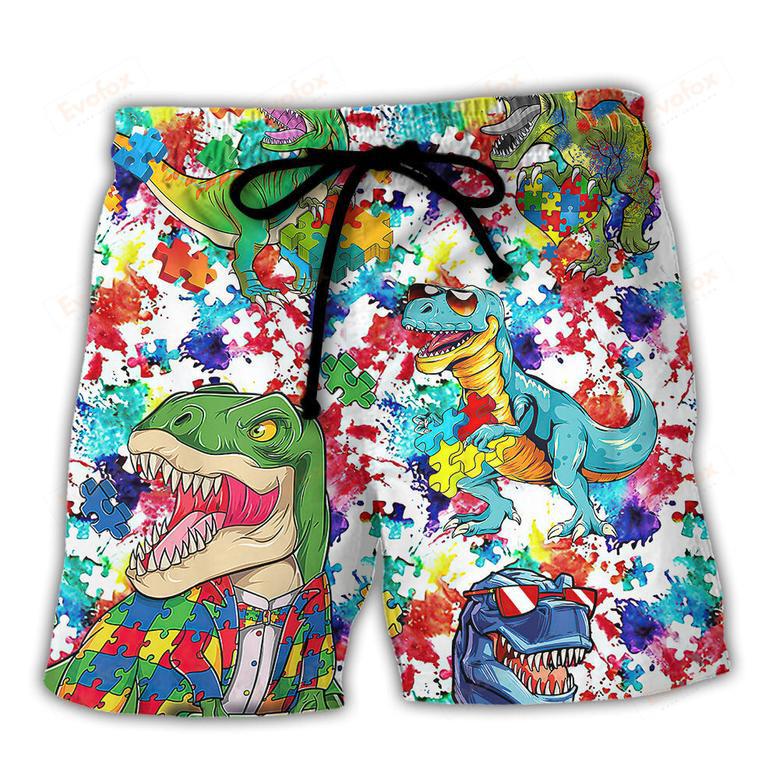 Autism Dinosaur Mix Color Beach Short