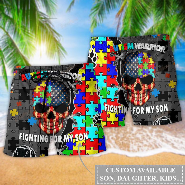 Autism Warrior Fighting For My Son Personalized Beach Short