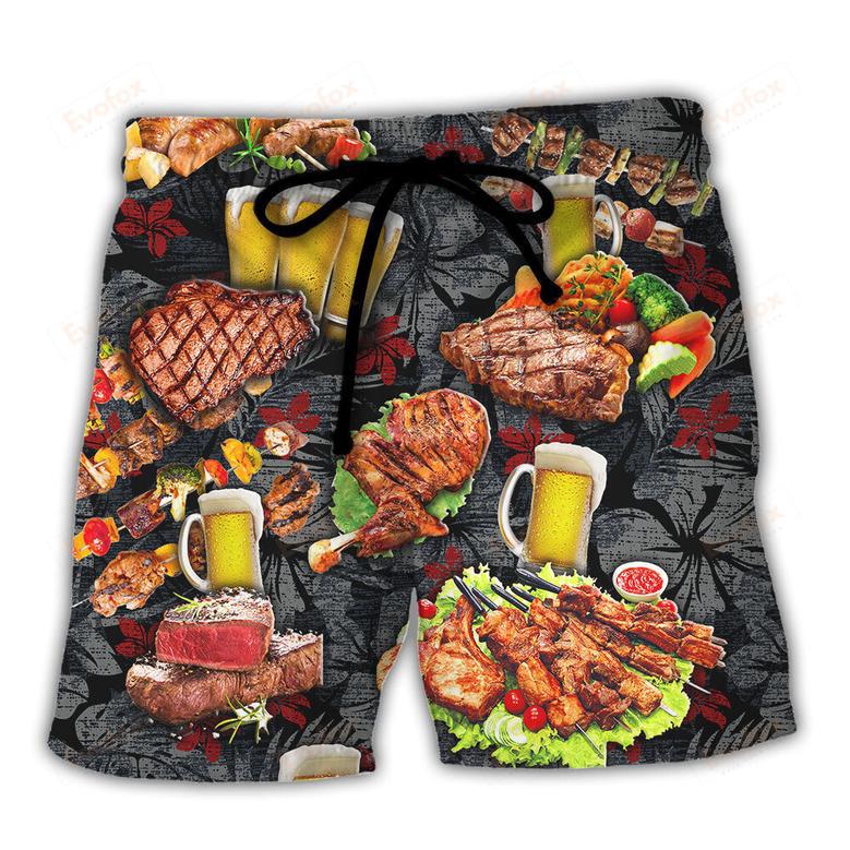 Barbecue Food Meat BBQ Warning BBQ Zone Beach Short