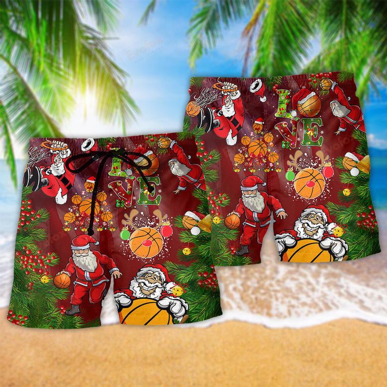 Basketball Santa Love Basketball Merry Christmas Beach Short