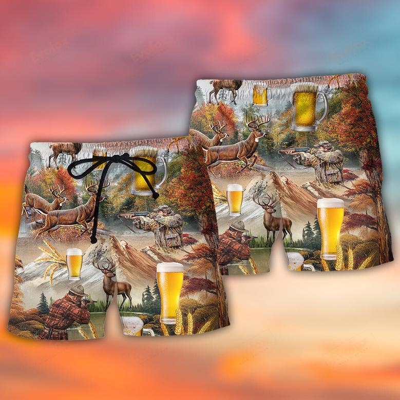 Beer And Hunting Deer Autumn Moutain Beach Short