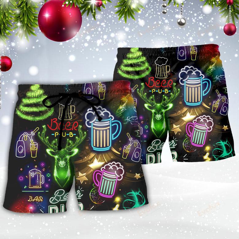 Beer Christmas Neon Art Drinking Beach Short