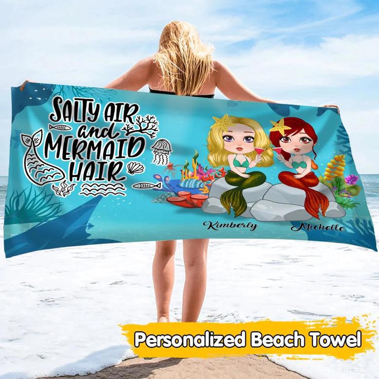 Besties Mermaid Beach Towels Personalized Sister Bff Sunny Day Gifts