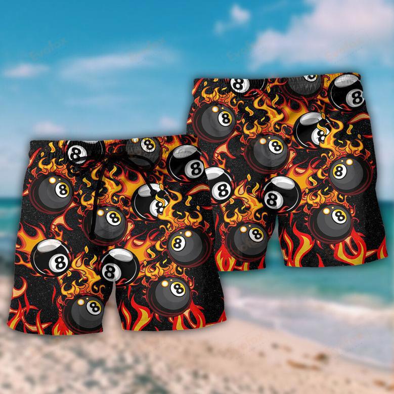 Billiard Eight Ball Burning With Fire Flames Beach Short