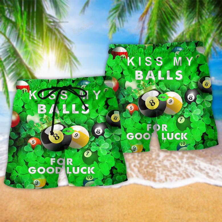 Billiard Kiss My Balls For Good Luck Saint Patricks Day Beach Short