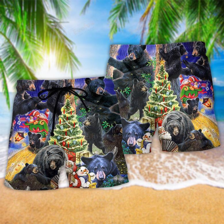 Black Bear Family Into Spring Merry Christmas Beach Short