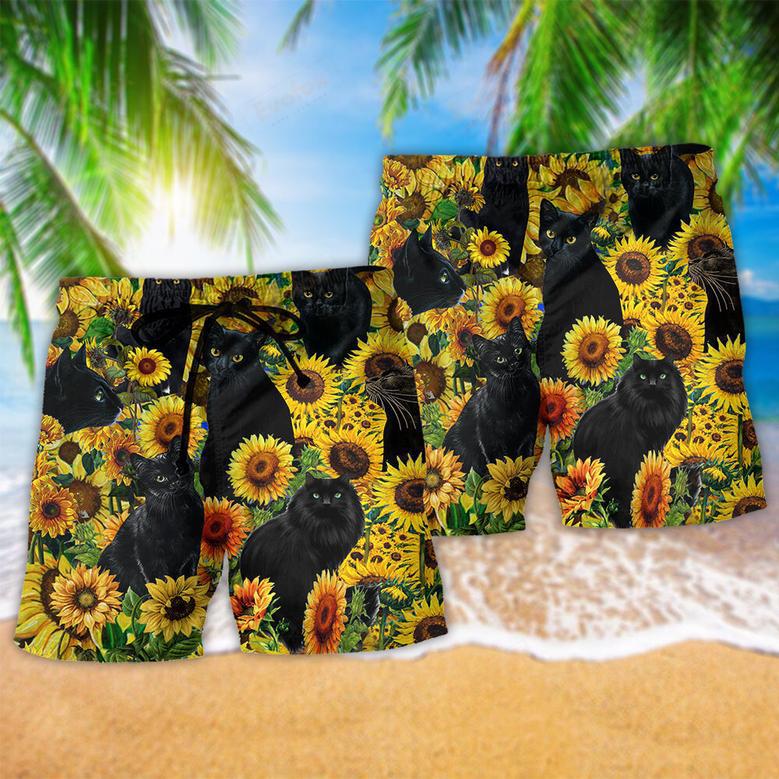 Black Cat Love Sunflower Beach Short