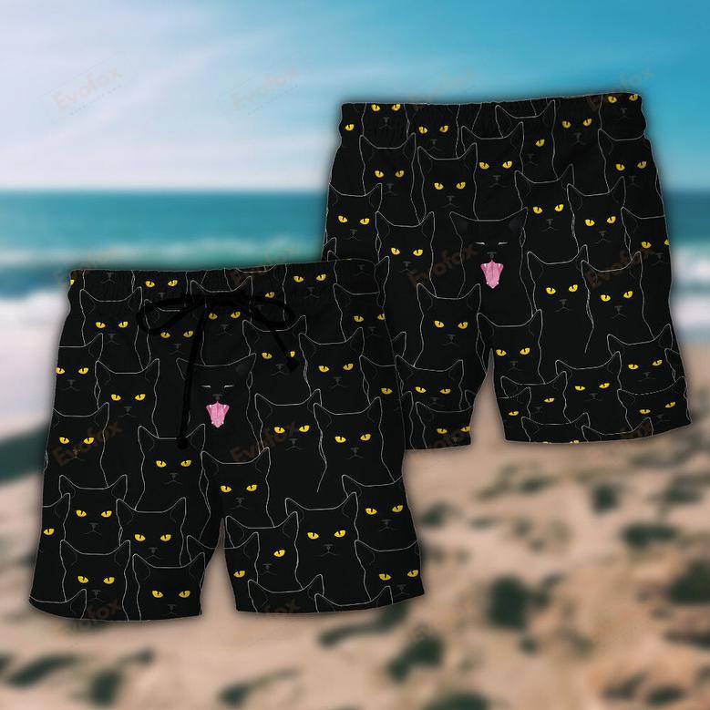 Black Cat Lovely Looking At You Beach Short