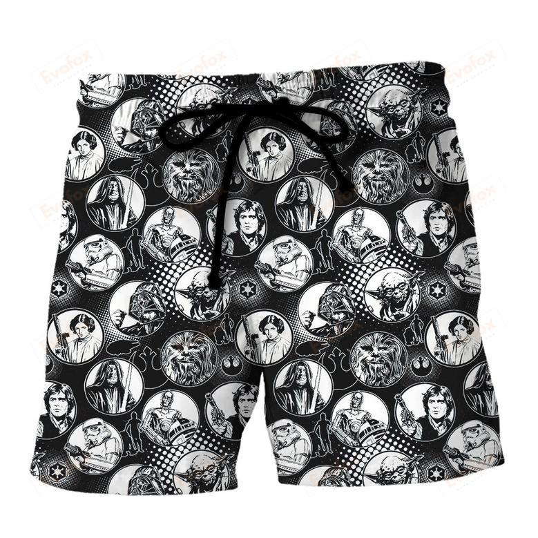 Black & White Darth Princess Leia Chewbacca Obi-Wan Kenobi Beach Short