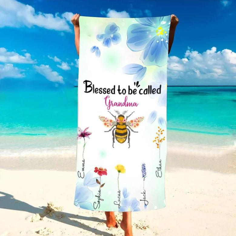 Blessed Nana Flower Design Personalized Beach Towels Unique Gift