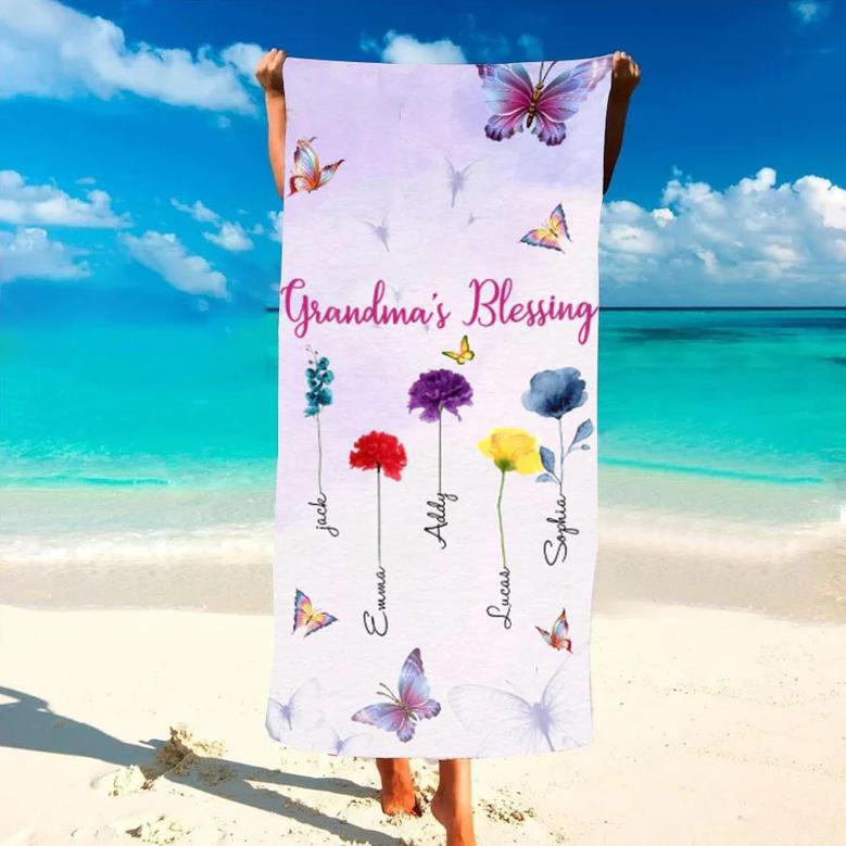 Blessed Nana Flower Design Personalized Beach Towels Unique Gift