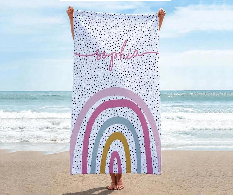 Boho Rainbow Personalized Beach Towels Unique Gift Young Ones