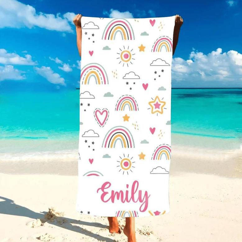 Boho Rainbow Personalized Beach Towels Unique Gift Young Ones