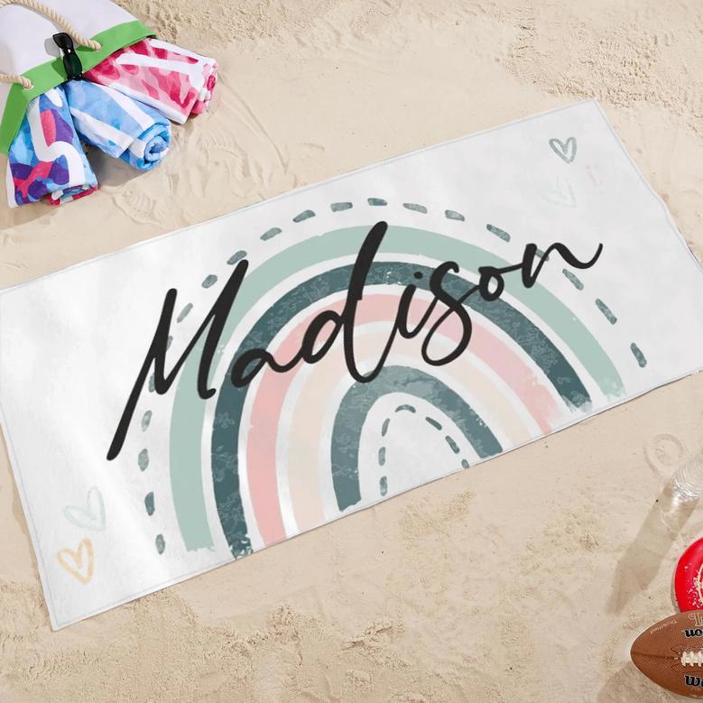 Boho Rainbow Personalized Beach Towels Unique Gift Young Ones