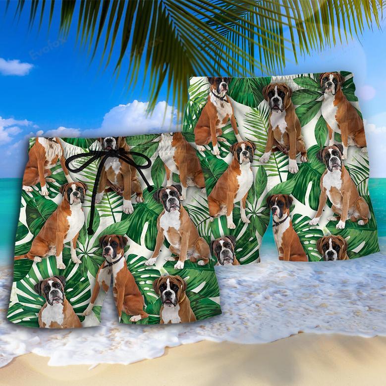 Boxer Dog Tropical Leaf Beach Short