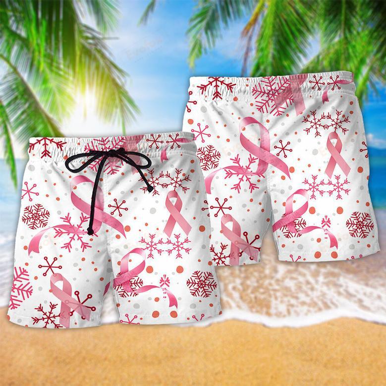 Breast Cancer Pink Ribbon Merry Christmas Beach Short