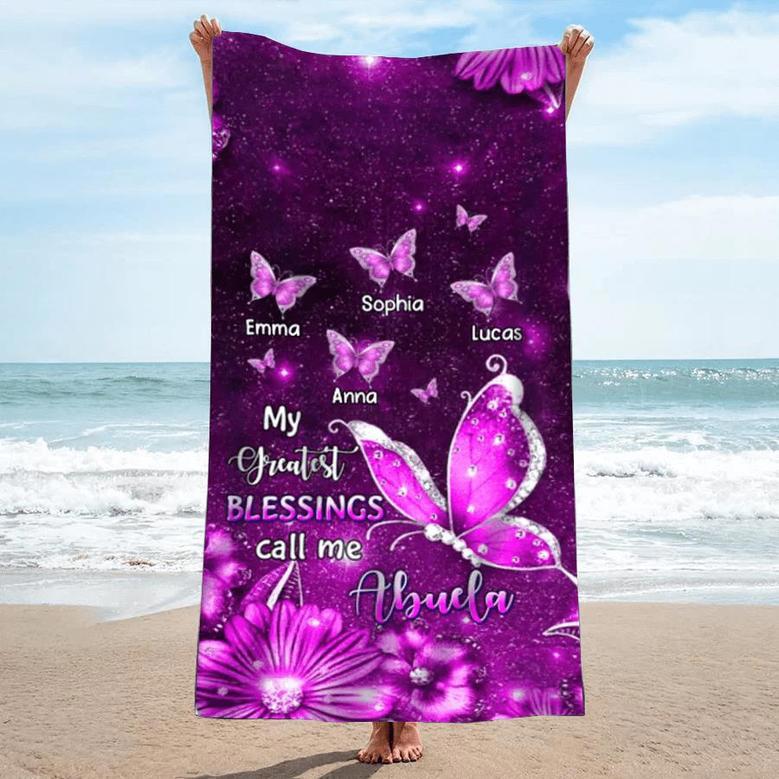 Butterfly Grandkids Personalized Beach Towels Summer Mom Grandma Gift