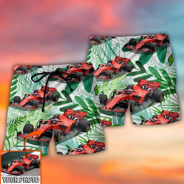 Car Formula One Tropical Custom Photo Beach Short