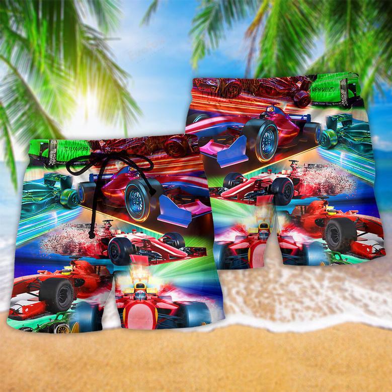 Car Racing Warning Auto Racing Fast Color Beach Short