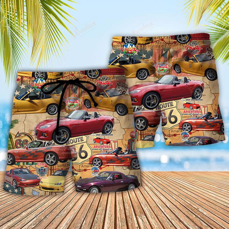 Car Road Route Vintage Style Beach Short