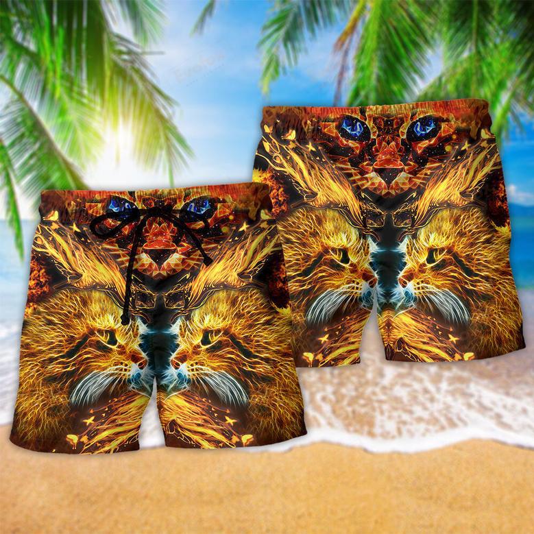 Cat Cool Flaming Cat Beach Short