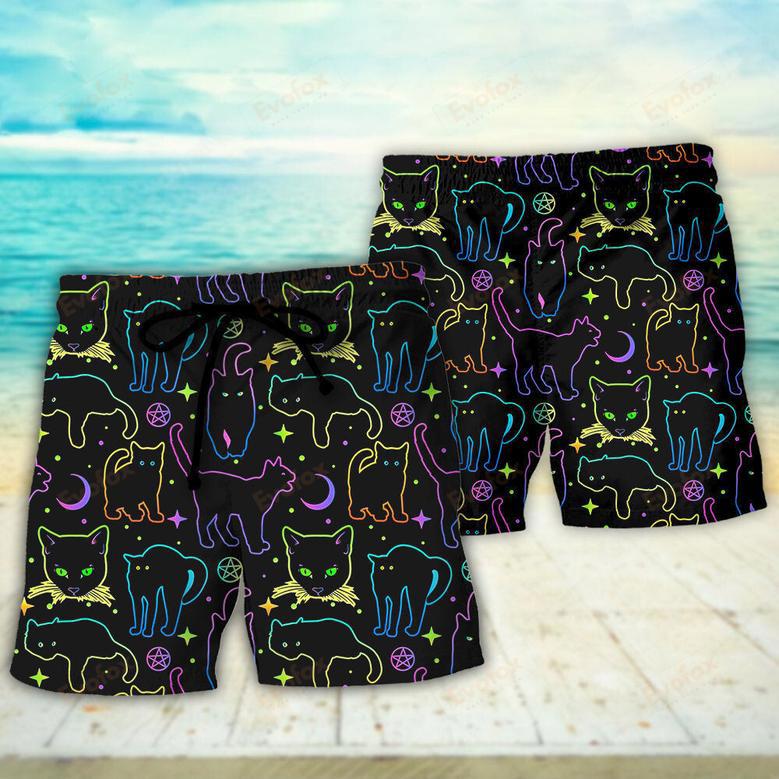 Cat Neon Colorful Playing With Kitten Magical Beach Short