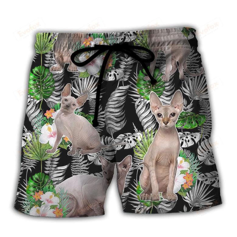 Cat Sphynx Cat Lover Tropical Beach Short