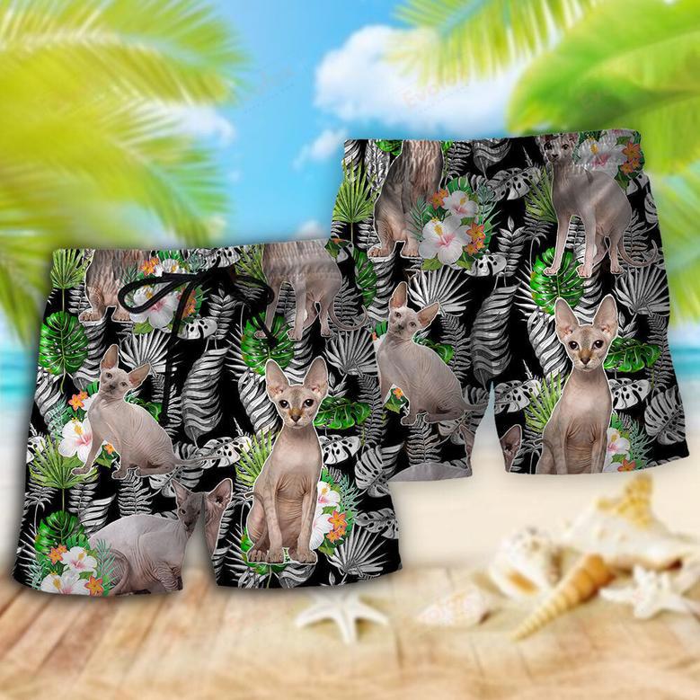 Cat Sphynx Cat Lover Tropical Beach Short