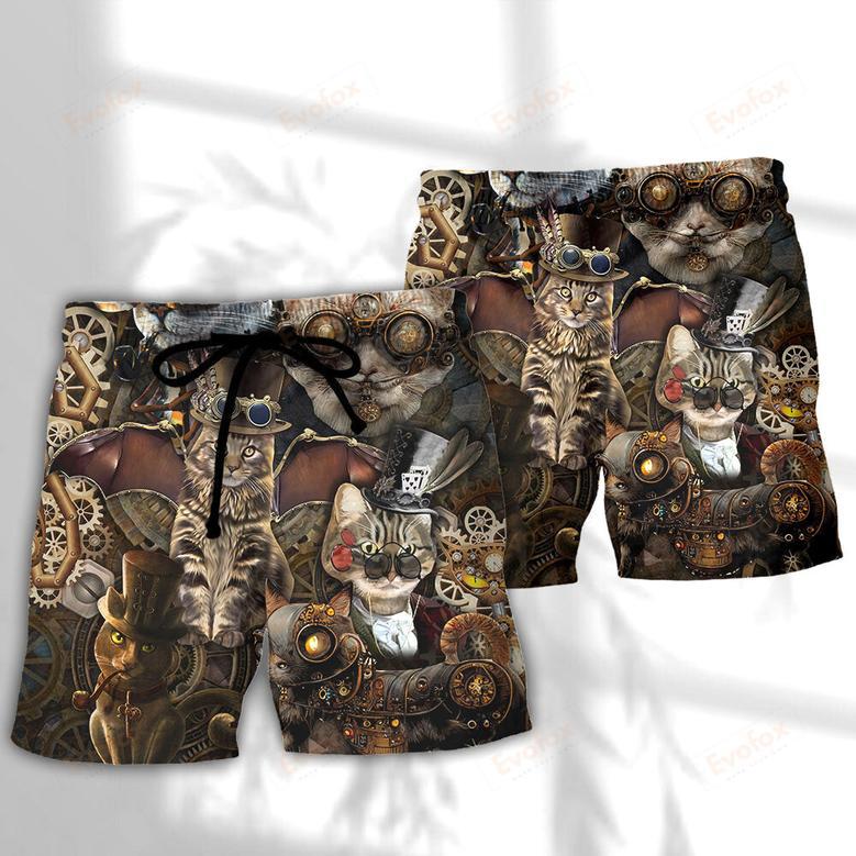 Cat Steampunk We're All Mad Here Beach Short